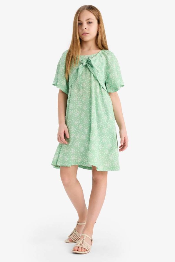 Girls' Printed Viscose Short Sleeve Summer Dress