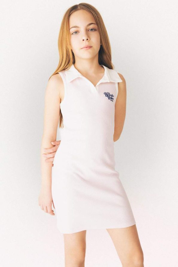 Girls' Polo Collar Printed Ribbed Sleeveless Dress