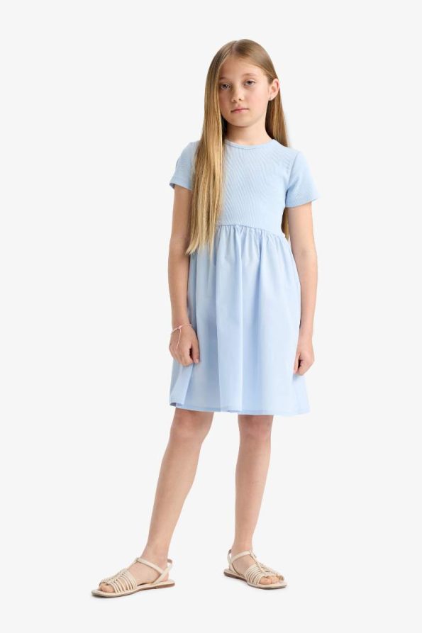 Girls' Short Sleeve Ribbed Dress with Bike Neckline