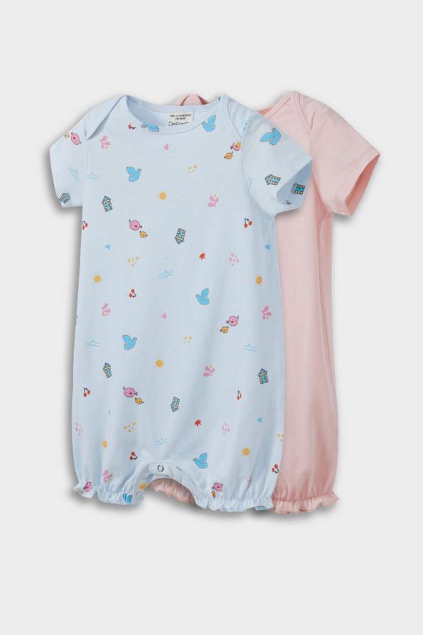 Newborn Girl's Printed Cotton Short Sleeve Romper Set