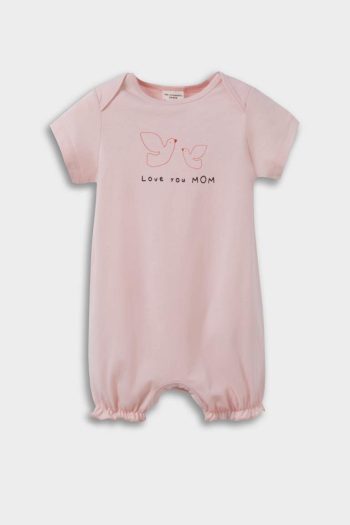 Newborn Girl's Printed Cotton Short Sleeve Romper Set