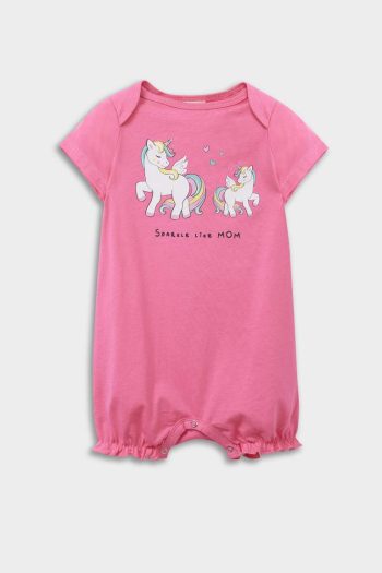 Newborn Girl Unicorn Print Cotton Short Sleeve Romper Set