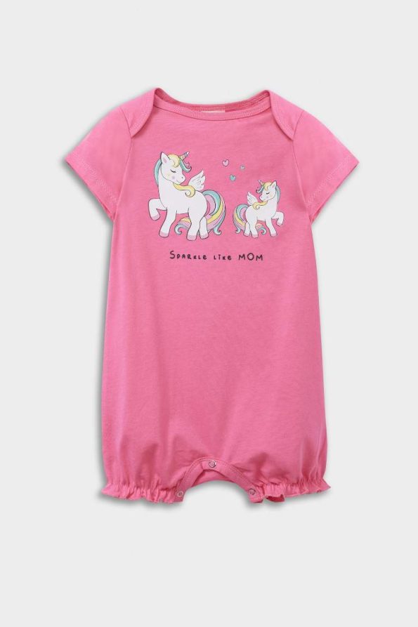Newborn Girl Unicorn Print Cotton Short Sleeve Romper Set