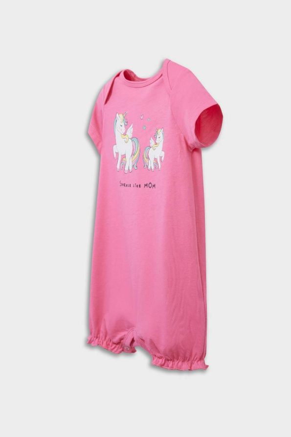 Newborn Girl Unicorn Print Cotton Short Sleeve Romper Set