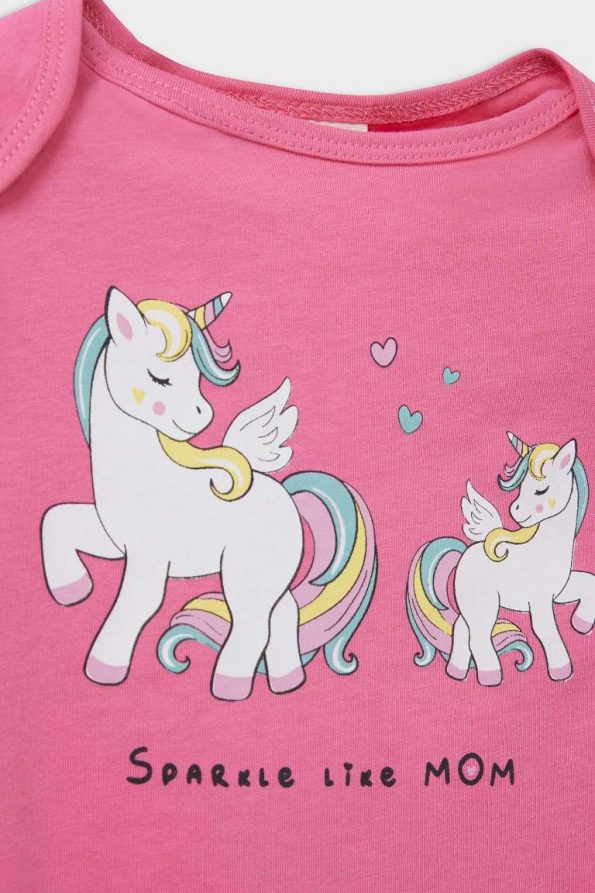 Newborn Girl Unicorn Print Cotton Short Sleeve Romper Set