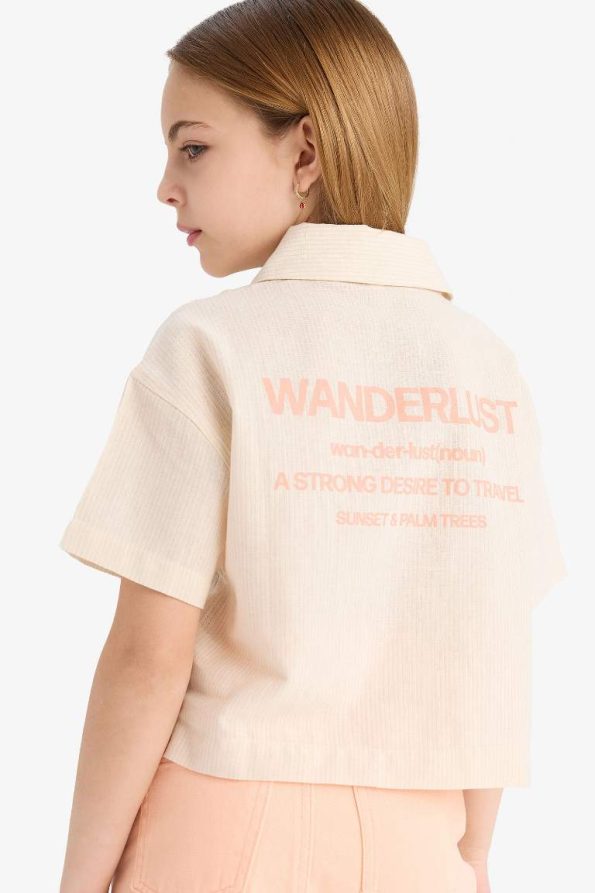 Girls' Cropped Fit Cotton Short Sleeve Shirt with Back Print