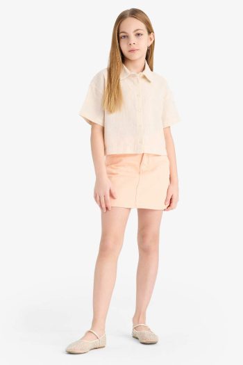 Girls' Cropped Fit Cotton Short Sleeve Shirt with Back Print