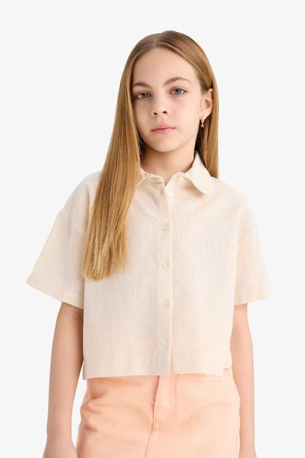 Girls' Cropped Fit Cotton Short Sleeve Shirt with Back Print