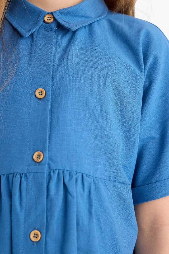 Girls' Short Sleeve Cotton Shirt Collar Summer Dress