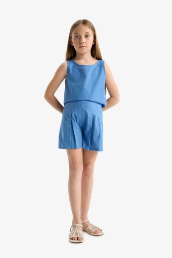 Girls' Oxford 2-Piece Set Sleeveless Blouse and Shorts