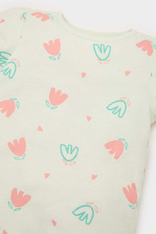 Girls' Floral Short Sleeve Pajama Set with Elastic Waist Shorts