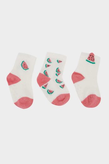 Non-Slip Sole 3-Pack Cotton Long Socks for Baby Girls