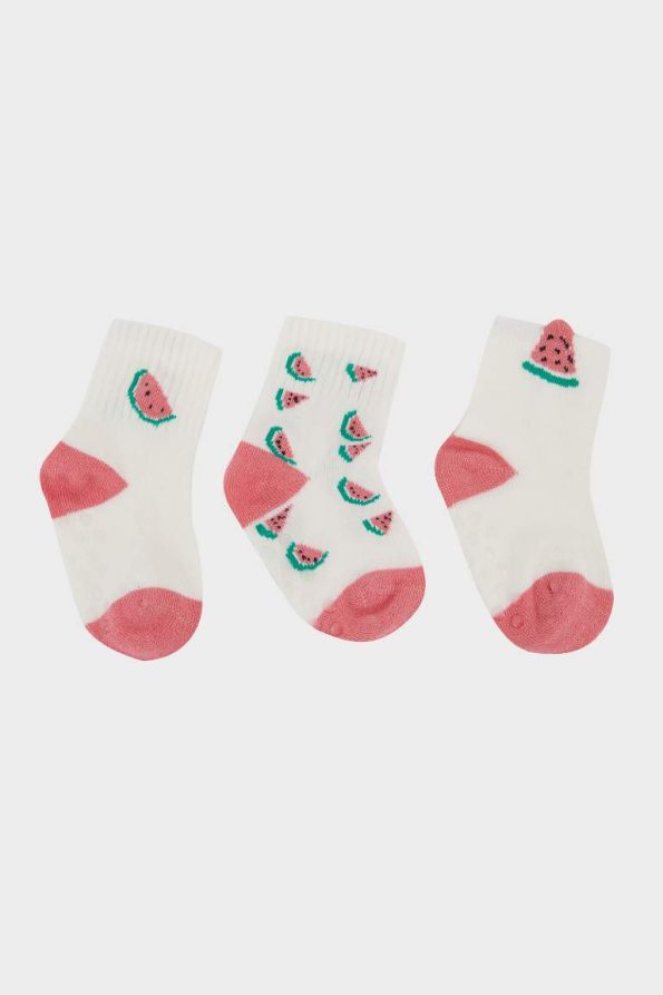 Non-Slip Sole 3-Pack Cotton Long Socks for Baby Girls