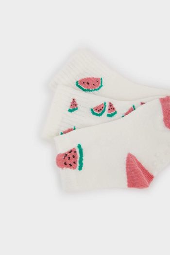Non-Slip Sole 3-Pack Cotton Long Socks for Baby Girls
