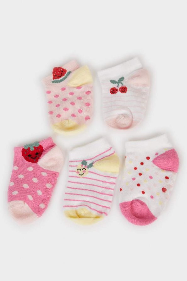 Non-Slip Sole 5-Pack Cotton Socks for Baby Girls