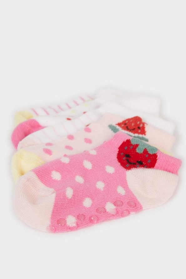Non-Slip Sole 5-Pack Cotton Socks for Baby Girls