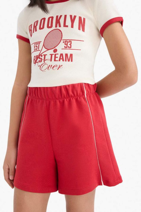 Girls' Two-Piece Set Ribbed Jersey Printed Short Sleeve T-Shirt and Elastic Waist Shorts
