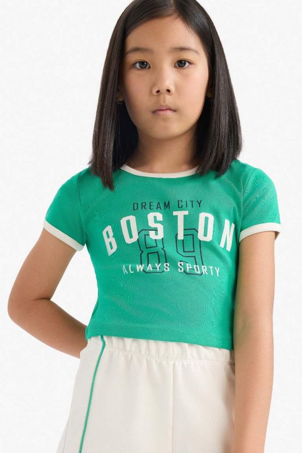 Girls' 2-Piece Set Ribbed Jersey Printed Short Sleeve T-Shirt with Elastic Waist Shorts