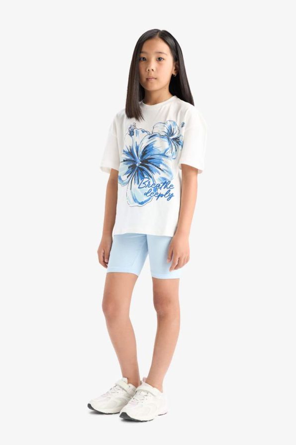 Girls' 2-Piece Set Printed Short Sleeve T-Shirt and Biker Leggings