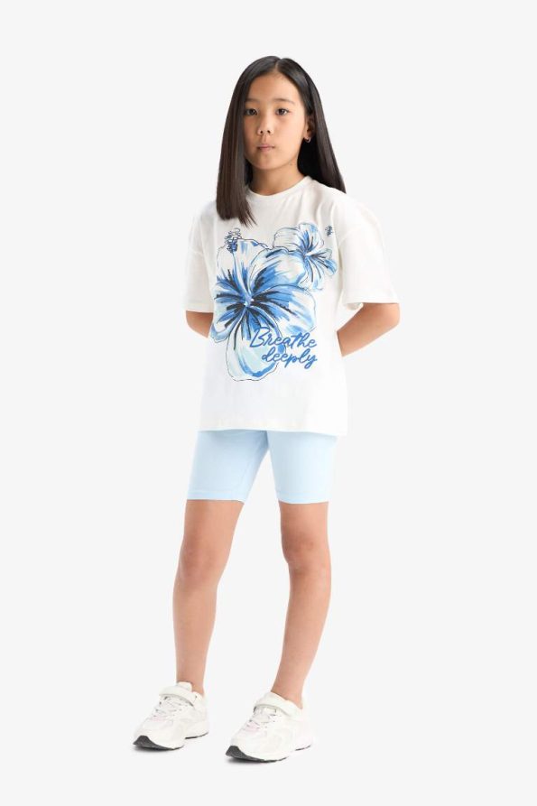 Girls' 2-Piece Set Printed Short Sleeve T-Shirt and Biker Leggings