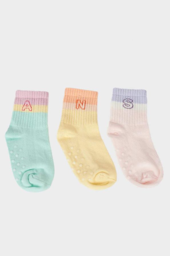 Non-Slip Sole 3-Pack Cotton Long Socks for Baby Girls