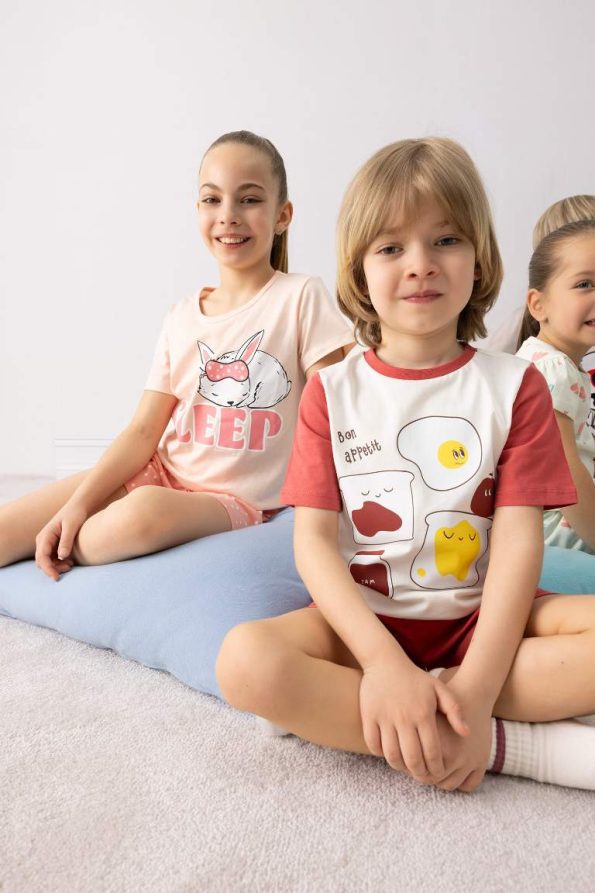 Boys' Pajama Set with Printed Short Sleeve Top and Elastic Waist Shorts