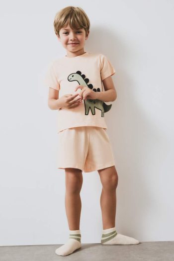 Boys' Short Sleeve Pajama Set with Elastic Waist Shorts