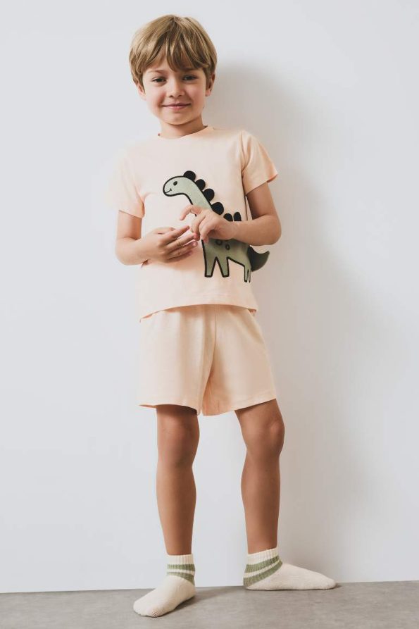 Boys' Short Sleeve Pajama Set with Elastic Waist Shorts