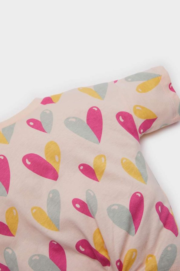 Girls' Short Sleeve Heart Print Crew Neck T-Shirt