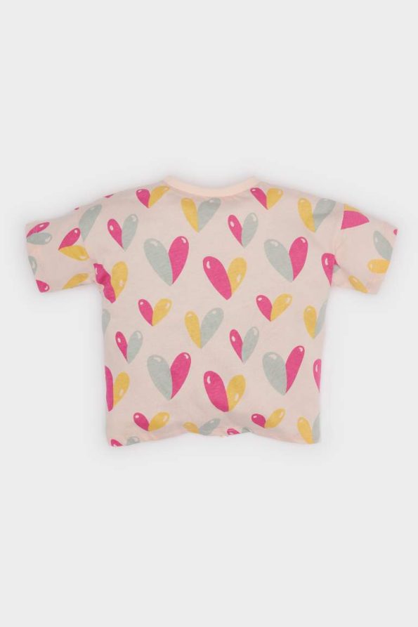 Girls' Short Sleeve Heart Print Crew Neck T-Shirt