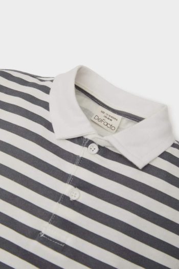 Boys' Striped Long Sleeve Polo Shirt with Tag Print