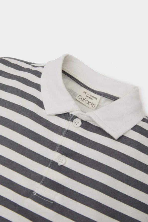 Boys' Striped Long Sleeve Polo Shirt with Tag Print