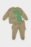 Boys' 2-Piece Dinosaur Print Sweatshirt with Elastic Waist Pants