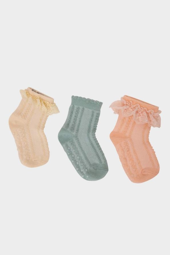 Non-Slip Sole 3-Pack Cotton Long Socks for Baby Girls