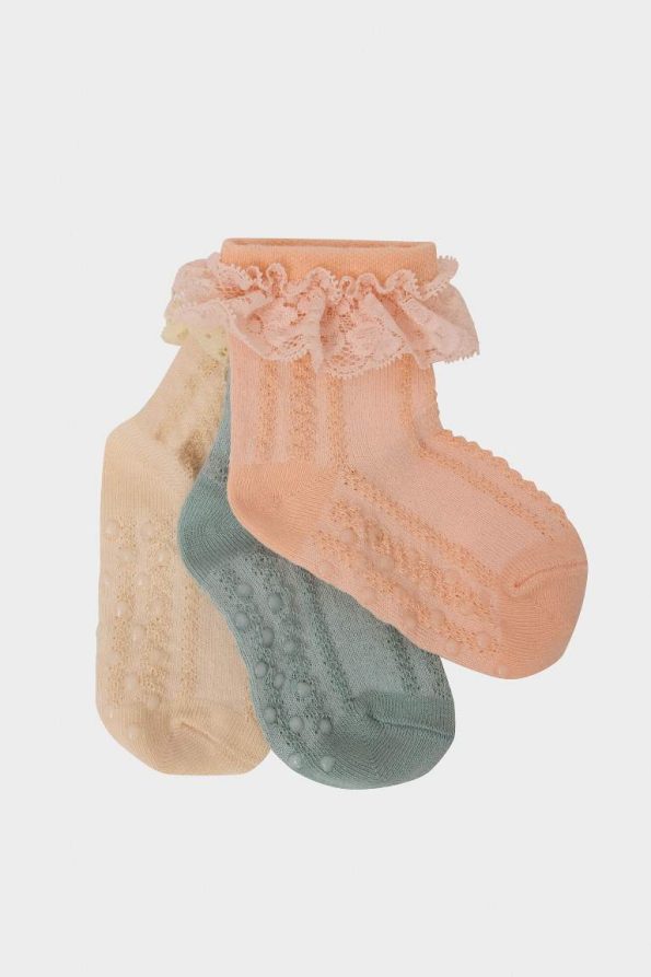 Non-Slip Sole Cotton Socks for Baby Girls - Set of 3