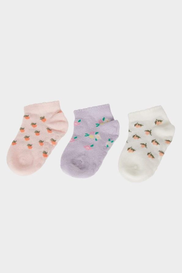 Non-Slip Sole Cotton Socks for Baby Girls - Set of 3
