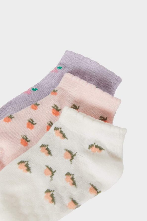 Non-Slip Sole Cotton Socks for Baby Girls - Set of 3