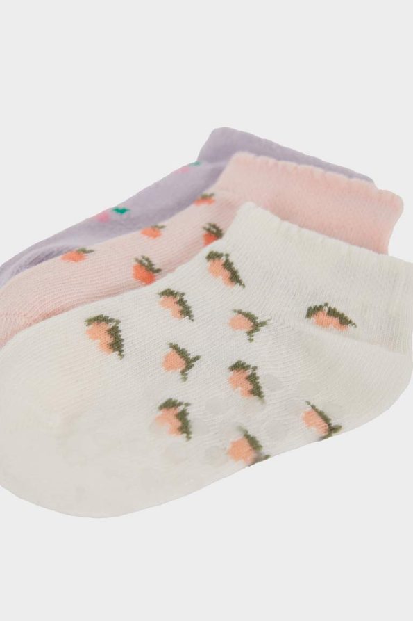 Non-Slip Sole Cotton Socks for Baby Girls - Set of 3