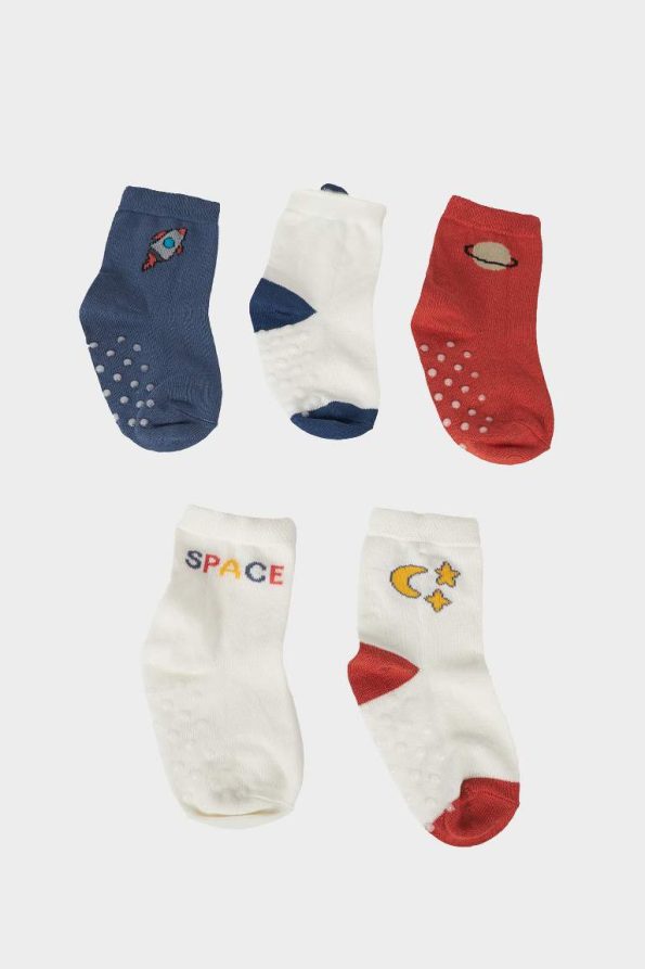 Boys' Non-Slip Cotton Long Socks Set of 5