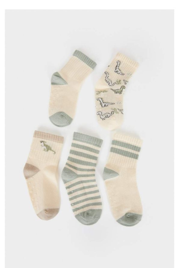 Boys' Non-Slip Sole Cotton Long Socks - Set of 5