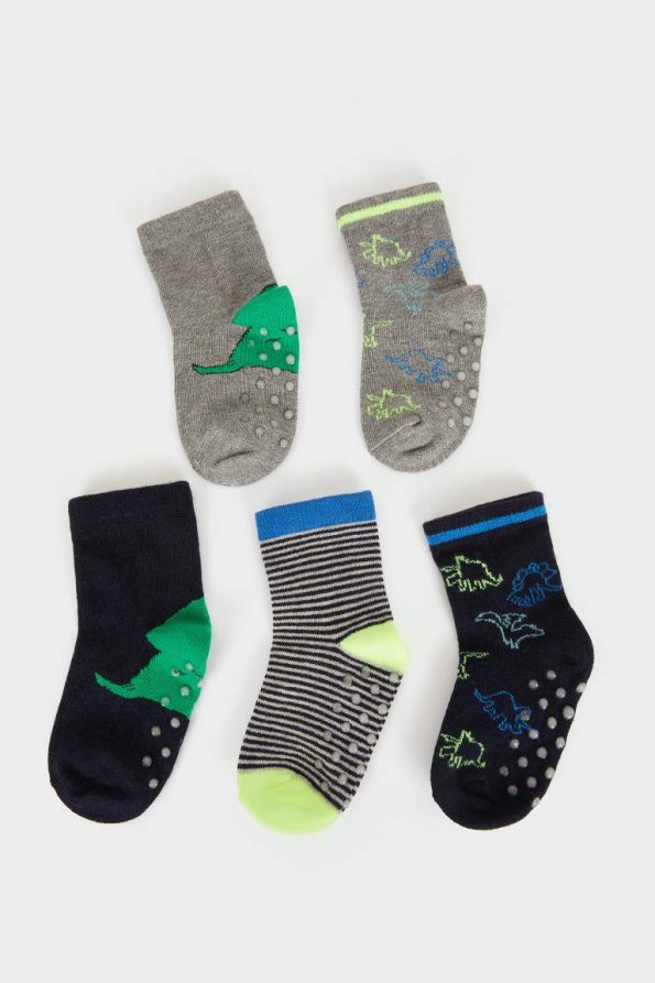 Boys' Non-Slip Cotton Long Socks - Set of 5