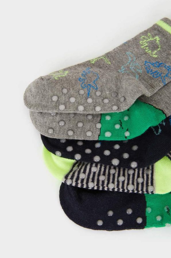Boys' Non-Slip Cotton Long Socks - Set of 5