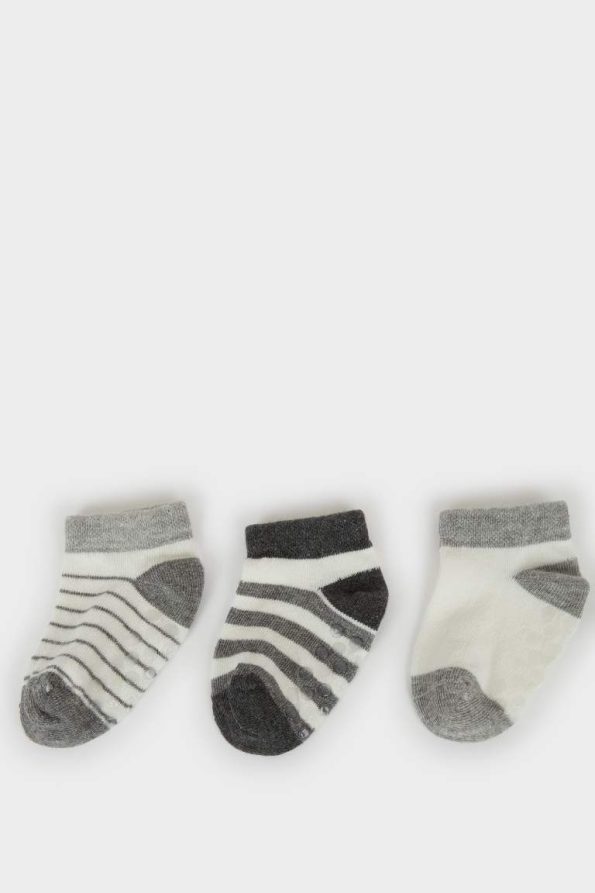 Non-Slip Sole Cotton Socks for Baby Boys - Set of 3