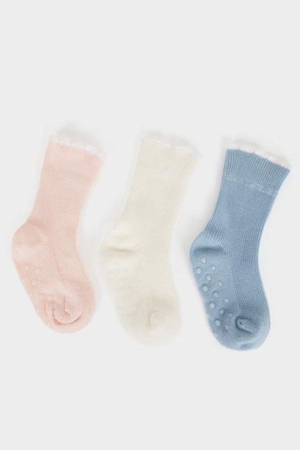 Non-Slip Sole Cotton Long Socks Set for Baby Girls