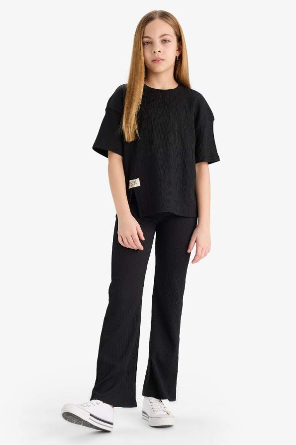 Girls' Ruffled 2-Piece Set with Short Sleeve T-Shirt and Flared Leggings