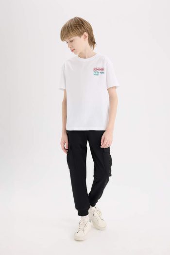 Boys' Short Sleeve Crew Neck T-Shirt with Back Print
