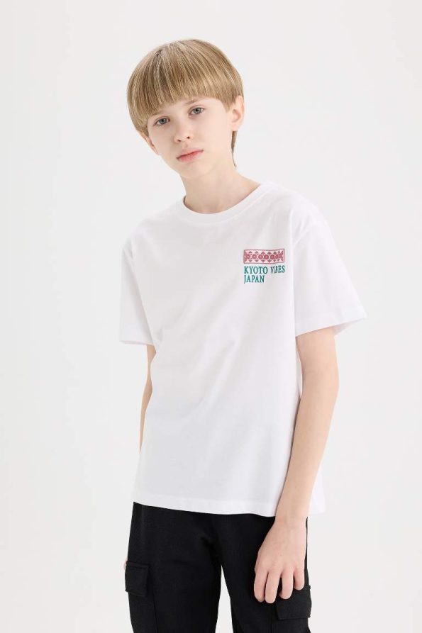 Boys' Short Sleeve Crew Neck T-Shirt with Back Print