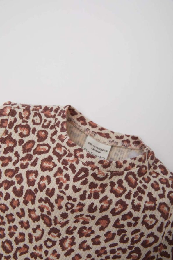 Girls' Long Sleeve Leopard Print Ribbed T-Shirt