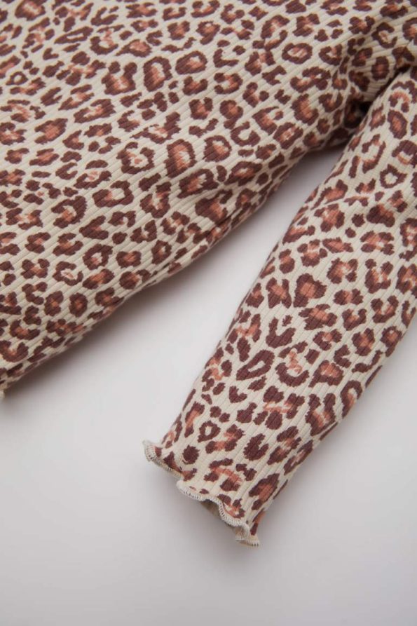 Girls' Long Sleeve Leopard Print Ribbed T-Shirt