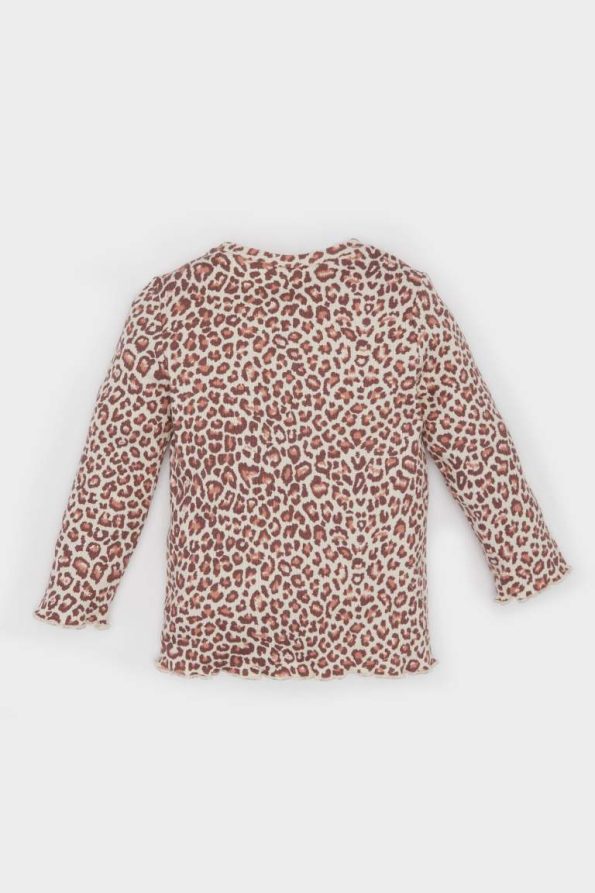 Girls' Long Sleeve Leopard Print Ribbed T-Shirt